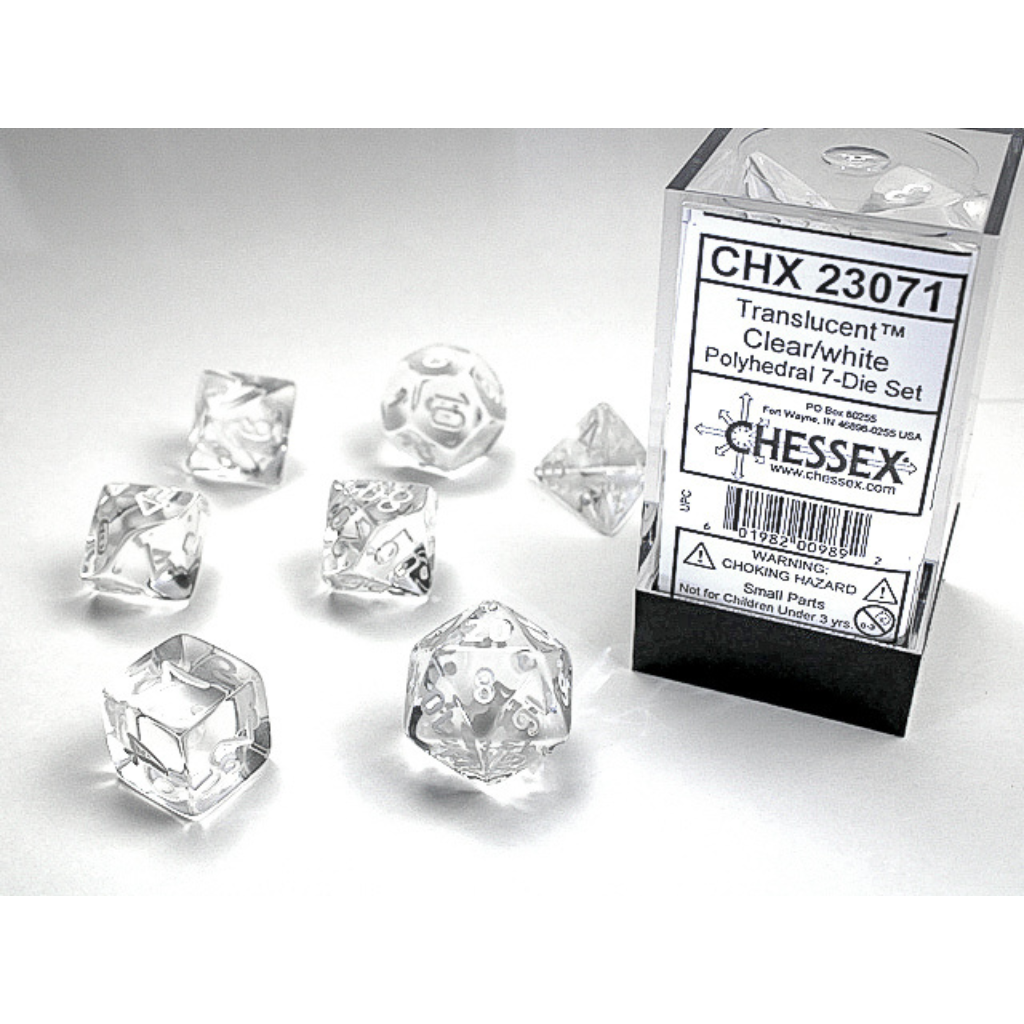 Chessex Translucent Polyhedral Clear/White 7-Die Set Gaming Dice Chessex Dice Default Title  