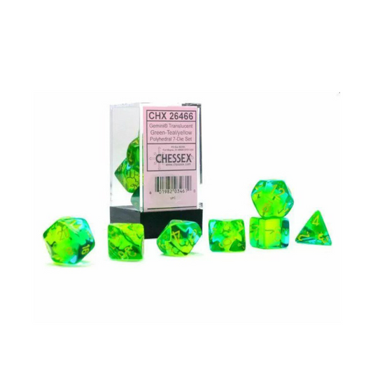 Chessex Gemini Translucent Green-Teal/yellow Luminary 7-Die Set Gaming Dice Chessex Dice   