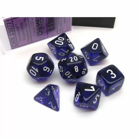 Chessex Translucent Polyhedral Purple/White 7-Die Set Gaming Dice Chessex Dice