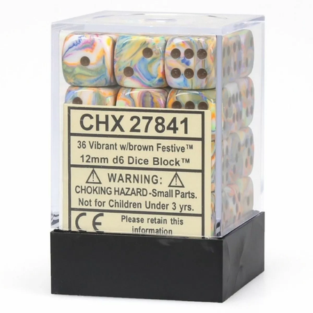 Chessex Festive12mm d6 Vibrant/Brown Block (36) Gaming Dice Chessex Dice Default Title
