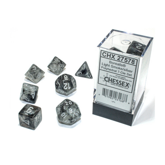 Chessex Borealis Polyhedral Light Smoke/Silver Luminary 7-Die Set Gaming Dice Chessex Dice Default Title  