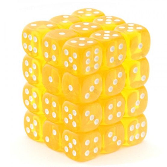 CHX 23802 Translucent 12mm d6 Yellow/White Block (36) Chessex Dice Chessex Dice Default Title  