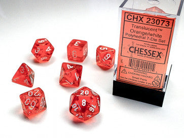 Chessex Polyhedral 7-Die Set Translucent Orange /White Gaming Dice Chessex Dice   