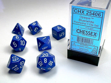 Chessex Polyhedral 7-Die Set Opaque Blue/White Gaming Dice Chessex Dice   