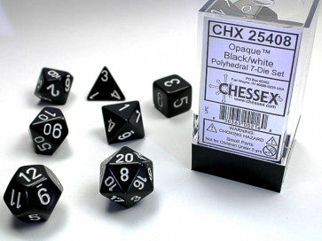 Chessex Polyhedral 7-Die Set Opaque Black/White Gaming Dice Chessex Dice   
