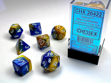 Chessex Polyhedral 7-Die Set Gemini Blue-Gold/White Gaming Dice Chessex Dice   