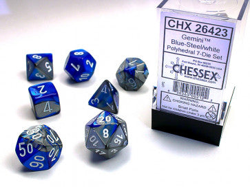 Chessex Polyhedral 7-Die Set Gemini Blue-Steel/White Gaming Dice Chessex Dice   