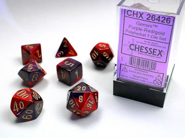 Chessex Polyhedral 7-Die Set Gemini Purple-Red/Gold Gaming Dice Chessex Dice   