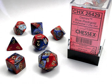 Chessex Polyhedral 7-Die Set Gemini Blue-Red/Gold Gaming Dice Chessex Dice   