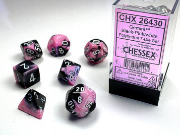Chessex Polyhedral 7-Die Set Gemini Black-Pink/White Gaming Dice Chessex Dice   