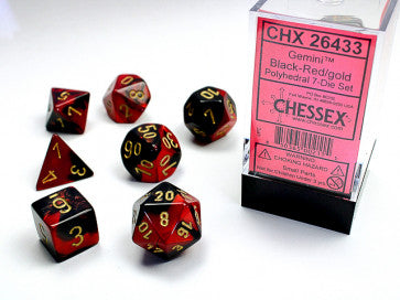 Chessex Polyhedral 7-Die Set Gemini Black-Red/Gold Gaming Dice Chessex Dice   