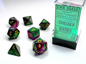 Chessex Polyhedral 7-Die Set Gemini Green-Purple/Gold Gaming Dice Chessex Dice   