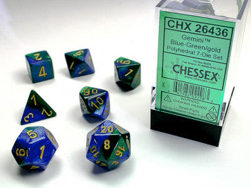 Chessex Polyhedral 7-Die Set Gemini Blue-Green/Gold Gaming Dice Chessex Dice   