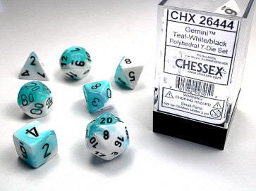 Chessex Polyhedral 7-Die Set Gemini White-Teal/Black Gaming Dice Chessex Dice   