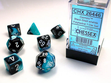 Chessex Polyhedral 7-Die Set Gemini Black-Shell/White Gaming Dice Chessex Dice   