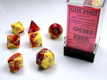 Chessex Polyhedral 7-Die Set Gemini Red-Yellow/White Gaming Dice Chessex Dice   
