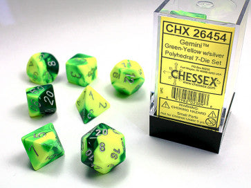 Chessex Polyhedral 7-Die Set Gemini Green-Yelllow/White Gaming Dice Chessex Dice   