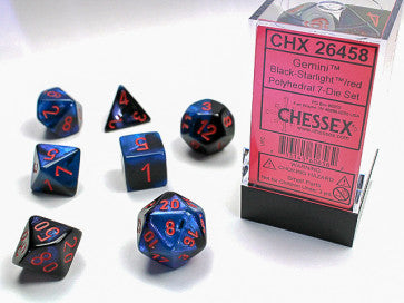 Chessex Polyhedral 7-Die Set Gemini Black-Starlight/Red Gaming Dice Chessex Dice   