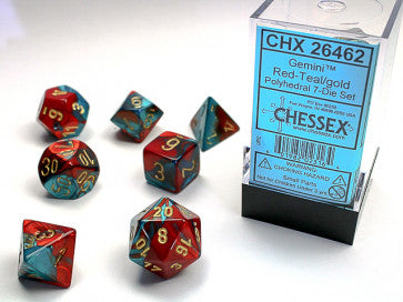 Chessex Polyhedral 7-Die Set Gemini Red-Teal/Gold Gaming Dice Chessex Dice   