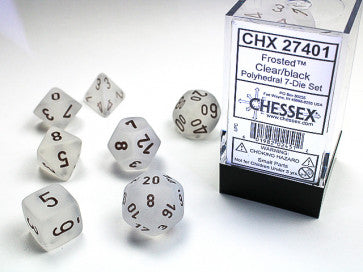 Chessex Polyhedral 7-Die Set Frosted Clear Black Gaming Dice Chessex Dice   