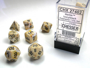 Chessex Polyhedral 7-Die Set Marble Ivory/Black Gaming Dice Chessex Dice   