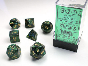 Chessex Polyhedral 7-Die Set Scarab Jade/Gold Gaming Dice Chessex Dice   