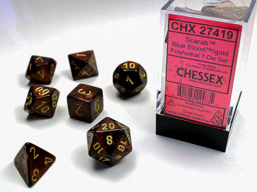Chessex Polyhedral 7-Die Set Scarab Blue Blood/Gold Gaming Dice Chessex Dice   