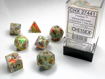 Chessex Polyhedral 7-Die Set Festive Vibrant/brown Gaming Dice Chessex Dice   