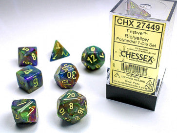 Chessex Polyhedral 7-Die Set Festive Rio/Yellow Gaming Dice Chessex Dice   