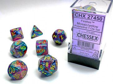 Chessex Polyhedral 7-Die Set Festive Mosaic/Yellow Gaming Dice Chessex Dice   