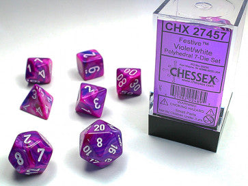 Chessex Polyhedral 7-Die Set Festive Violet/White Gaming Dice Chessex Dice   