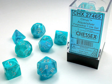 Chessex Polyhedral 7-Die Set Cirrus Aqua/Silver Gaming Dice Chessex Dice   