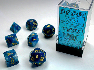 Chessex Polyhedral 7-Die Set Phantom Teal/Gold Gaming Dice Chessex Dice   