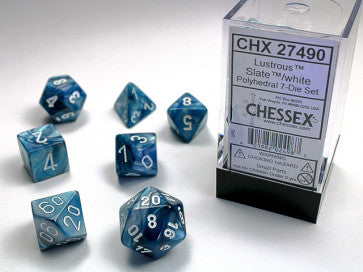 Chessex Polyhedral 7-Die Set Lustrous Slate/White Gaming Dice Chessex Dice   