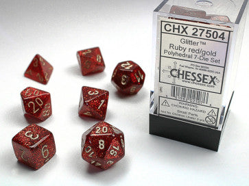 Chessex Polyhedral 7-Die Set Glitter Ruby/Gold Gaming Dice Chessex Dice   