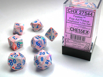 Chessex Polyhedral 7-Die Set Festive Pop Art/Blue Gaming Dice Chessex Dice   