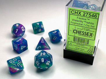 Chessex Polyhedral 7-Die Set Festive Waterlily/White Gaming Dice Chessex Dice   