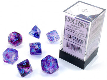 Chessex Polyhedral 7-Die Set Nebula Nocturnal/Blue w/Luminary Gaming Dice Chessex Dice   