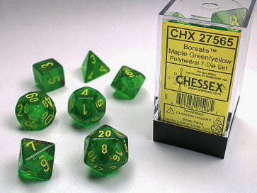 Chessex Polyhedral 7-Die Set Borealis Maple Green/Yellow Gaming Dice Chessex Dice   