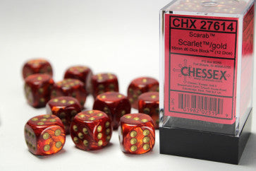Chessex 16mm D6 Dice Block Scarab Scarlet/Gold Gaming Dice Chessex Dice   