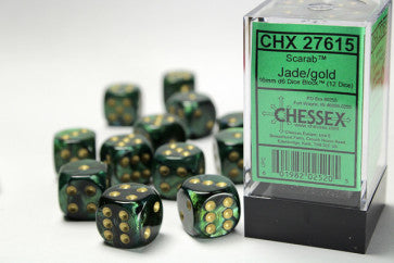 Chessex 16mm D6 Dice Block Scarab Jade/Gold Gaming Dice Chessex Dice   