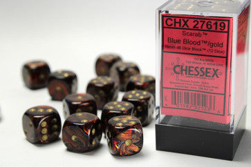 Chessex 16mm D6 Dice Block Scarab Blue Blood/Gold Gaming Dice Chessex Dice   