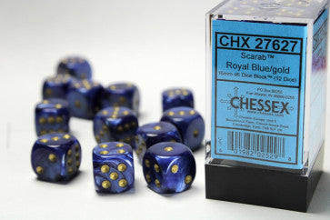 Chessex 16mm D6 Dice Block Scarab Royal Blue/Gold Gaming Dice Chessex Dice   