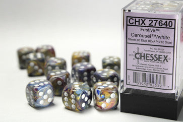 Chessex 16mm D6 Dice Block Festive Carousel/White Gaming Dice Chessex Dice   