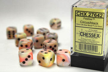 Chessex 16mm D6 Dice Block Festive Circus/Black Gaming Dice Chessex Dice   