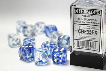 Chessex 16mm D6 Dice Block Nebula Dark Blue/White Gaming Dice Chessex Dice   