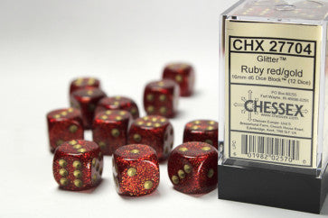 Chessex 16mm D6 Dice Block Glitter Ruby/Gold Gaming Dice Chessex Dice   
