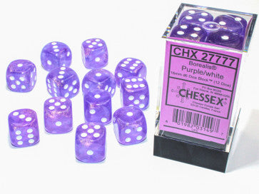 Chessex 16mm D6 Dice Block Borealis Luminary Purple/White Gaming Dice Chessex Dice   