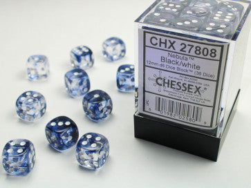 Chessex 12mm D6 Dice Block Nebula Black/White Gaming Dice Chessex Dice   