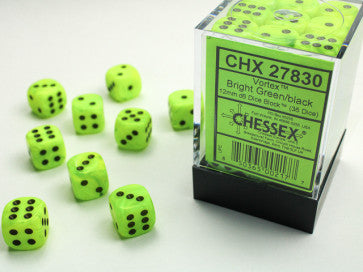 Chessex 12mm D6 Dice Block Vortex Bright Green/Black Gaming Dice Chessex Dice   